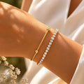 2pcs Stainless Steel Bracelets Set, Minimalist Elegant Bead Round Snake Chain Bracelet, Luxury Zircon Tennis Chain Wristband
