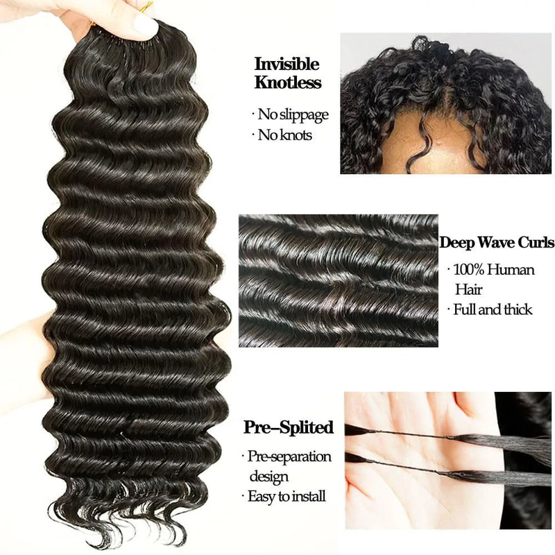 Deep Wave Feather Crochet Braids Boho Human Hair For Braiding Pre-Separated Miracle Knots Crochet 100% Human Hair Extensions
