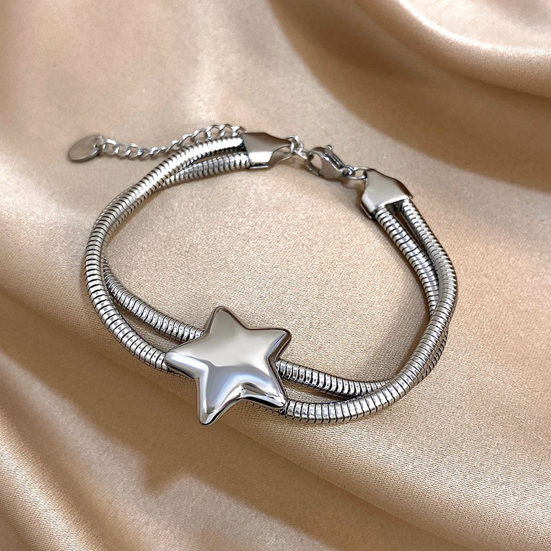 Trendy Multilayer Stainless Steel Snake Bone Chain Bracelet for Women Waterproof Metal Pentagram Star Bracelet 2025 Hand jewelry