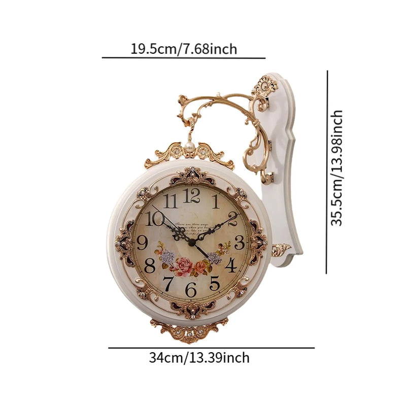 Double Sided Wall Clock Decorative Easy to Read Round Quiet European Style Hanging Clock for Home Office Villa Kitchen Bar Porch