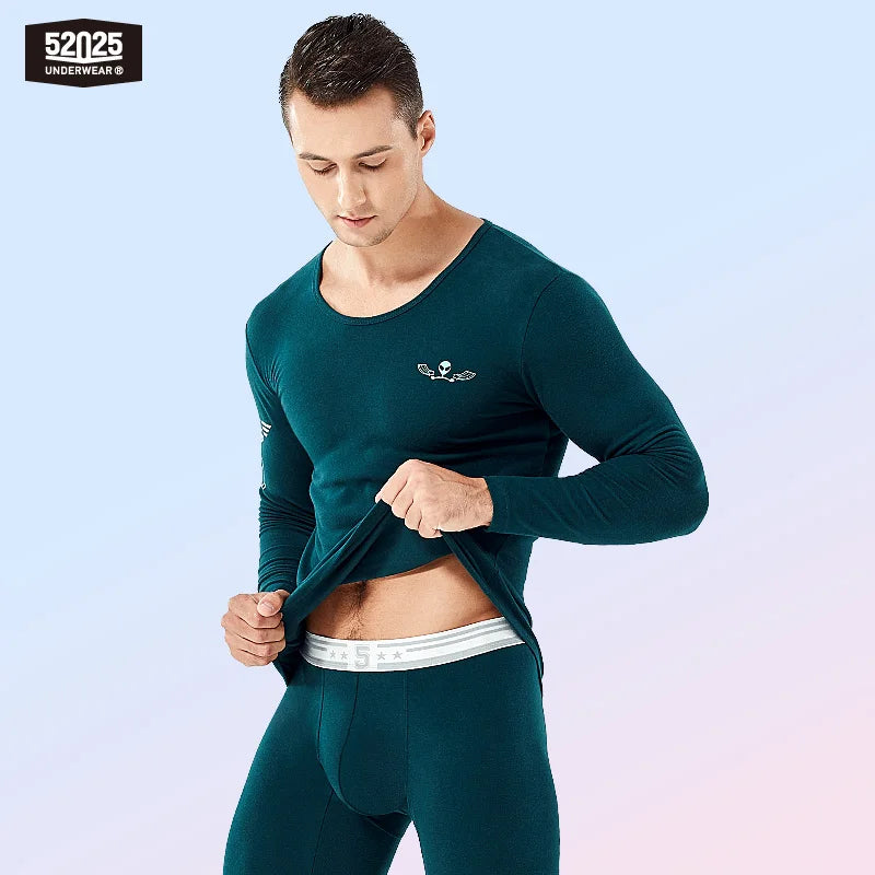 52025 Men's Cotton Thermal Underwear Set – Soft Fleece with Skin-Friendly Comfort, Athletic Fit and Midweight Warmth