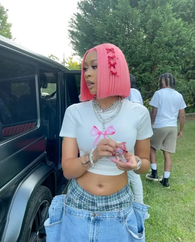 Dark Pink Short Bob Wig Human Hair Straight 13X4 Lace Frontal Wig With Natural Hairline Pre Plucked Short Human Hair Wigs