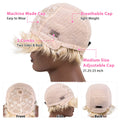 613 Honey Blonde Color Wig Short Bob Pixie Cut Top Lace Transparent Brazilian Human Hair Wig With Bangs For Black Women