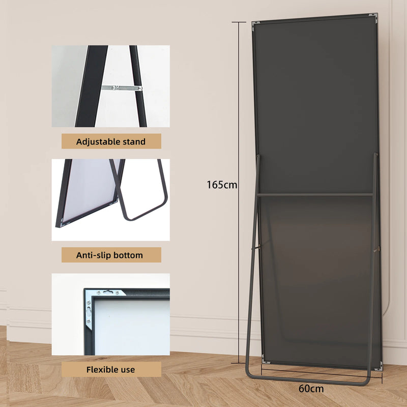 Foot mirror, 165x60, mirror full length, toilet mirror, aluminum alloy frame, living room, bedroom, Black