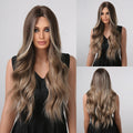 TINY LANA Natural Black Long Wavy Synthetic Wig with Bangs for Women Body Wave Dark Brown Wigs Cosplay Daily Hair Heat Resistant