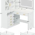 L-Shaped Corner Vanity Desk with LED Lighted Mirror & Charging Station, White Makeup Vanity with 6 Drawers & Sliding RGB Cabinet