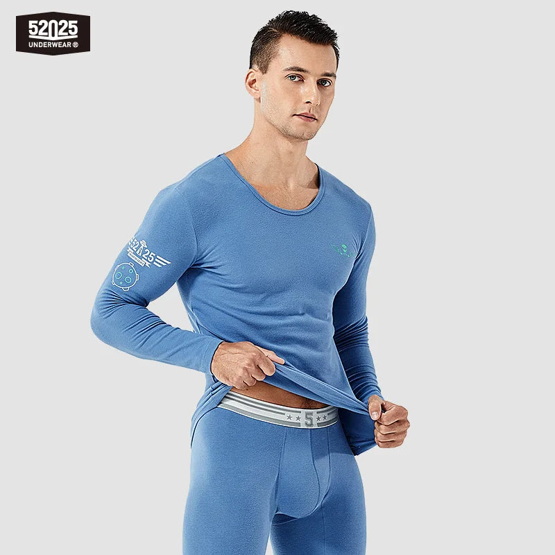 52025 Men's Cotton Thermal Underwear Set – Soft Fleece with Skin-Friendly Comfort, Athletic Fit and Midweight Warmth