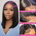 Straight Short Bob Wig Human Hair 13x4 Transparent Lace Front Wigs 230 Density Natural Black Bone Straight Short Human Hair Wigs