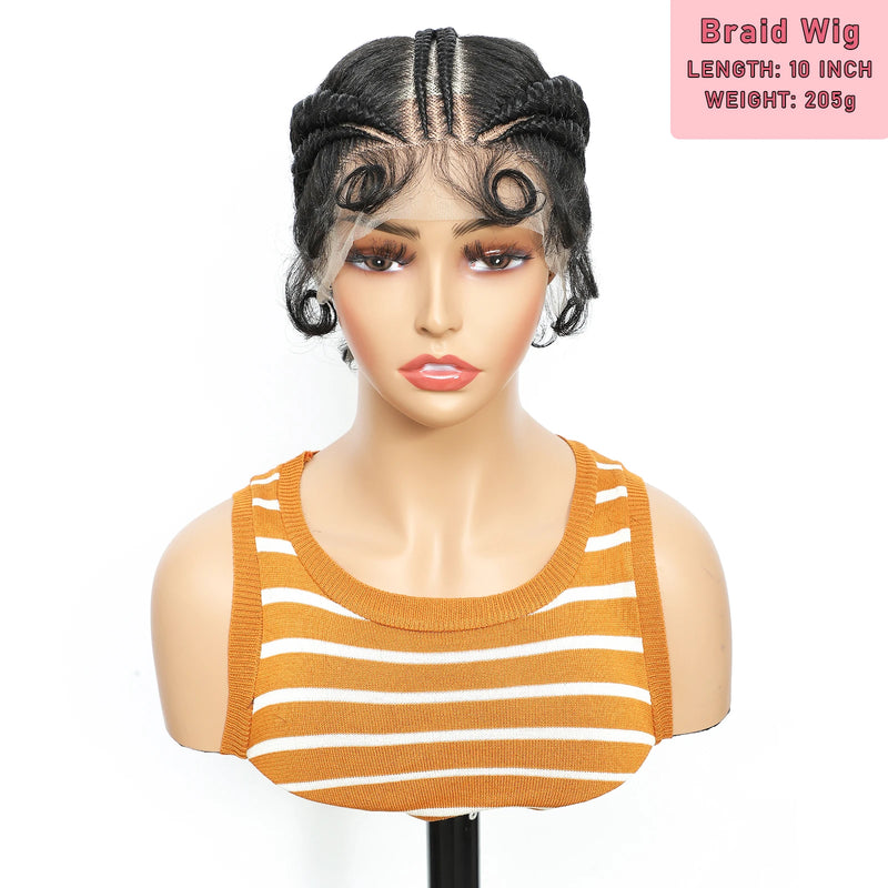 10 inch  Synthetic Full Lace Handmade  Knotless Braids low ponytail bun  can be unraveled Knotless Braids Wigs for women
