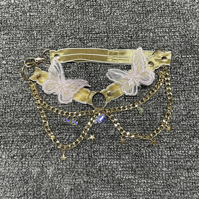 Women's Butterfly Embroidered Top Crystal Chain - View 6 | SAMAG