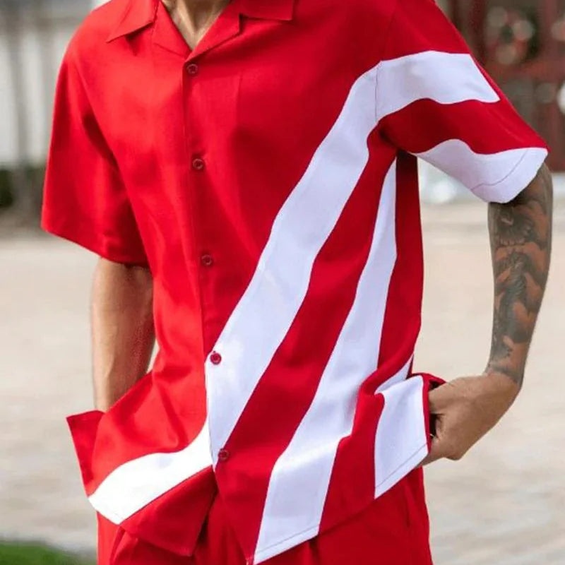 Summer New Printed Men's Top + Trousers Casual Suit Shirt Pants 2 - Piece Fashion Harajuku Retro Party - View 8 | SAMAG