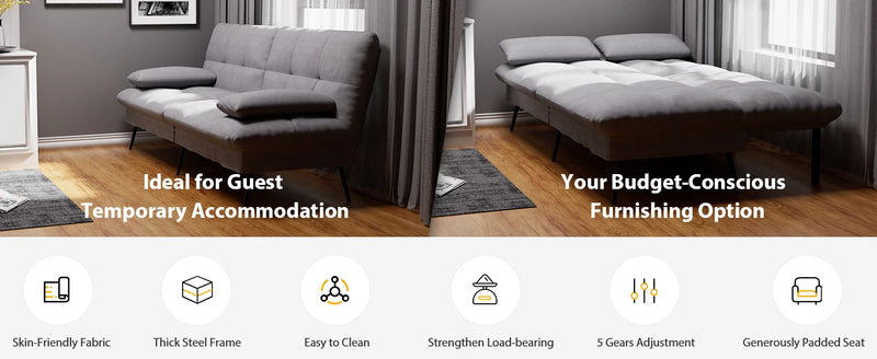 COMHOMA Fabric Sofa Bed 3 Seater Upgraded Frame 5-Gear Back Angle Adjustable Futon Sofa for Living Room