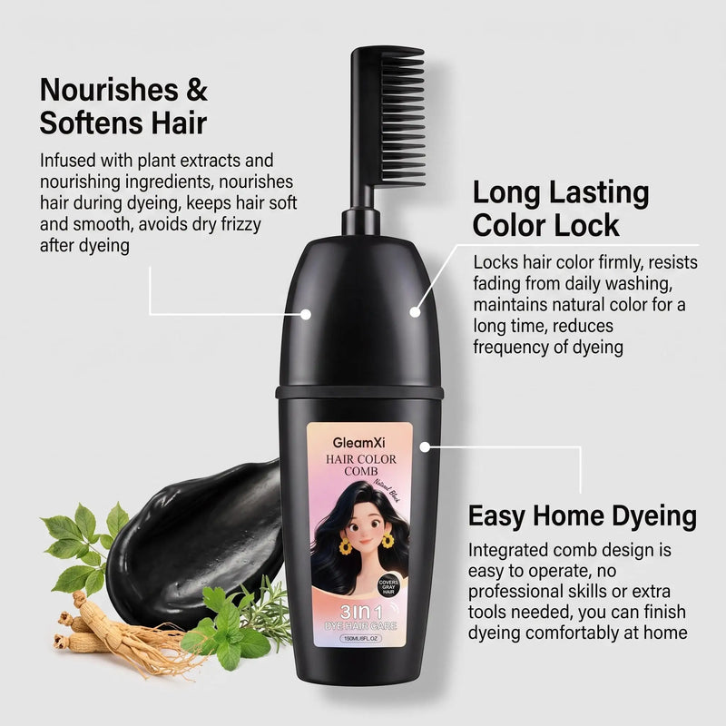 Herbal Hair Dye Comb 3-in-1 Quick Natural Plant Extract Deep Nourish Repair Roots Boost Vitality Long Lasting Mild Formula Gray Coverage Natural Hair Color Comb