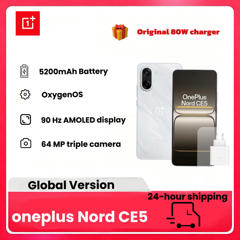 OnePlus Nord CE5 Smartphone 8GB RAM 128/256GB Storage, 6.77" 120Hz AMOLED, 50MP OIS, 5200mAh Battery, with 80W Charger
