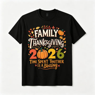 Family Thanksgiving T - Shirt, Time Spent Together Is A Blessing Matching Tee, Pumpkin Fall Autumn Reunion Graphic | SAMAG
