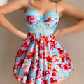 Women's Lace Underwire Floral Babydoll Nightgown Flowy Lingerie Dress and Thong Set