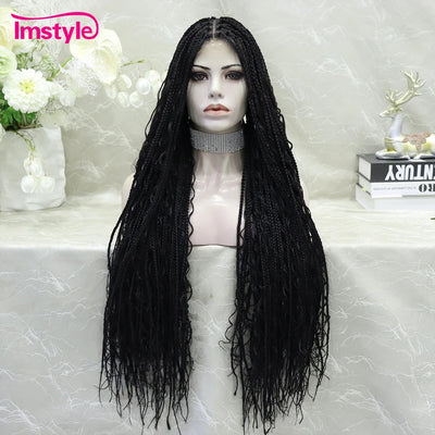 Imstyle 36'' Full Lace Synthetic Lace Front Wig Box Braided With Baby Hair For Women Curly Hair Braid Wig