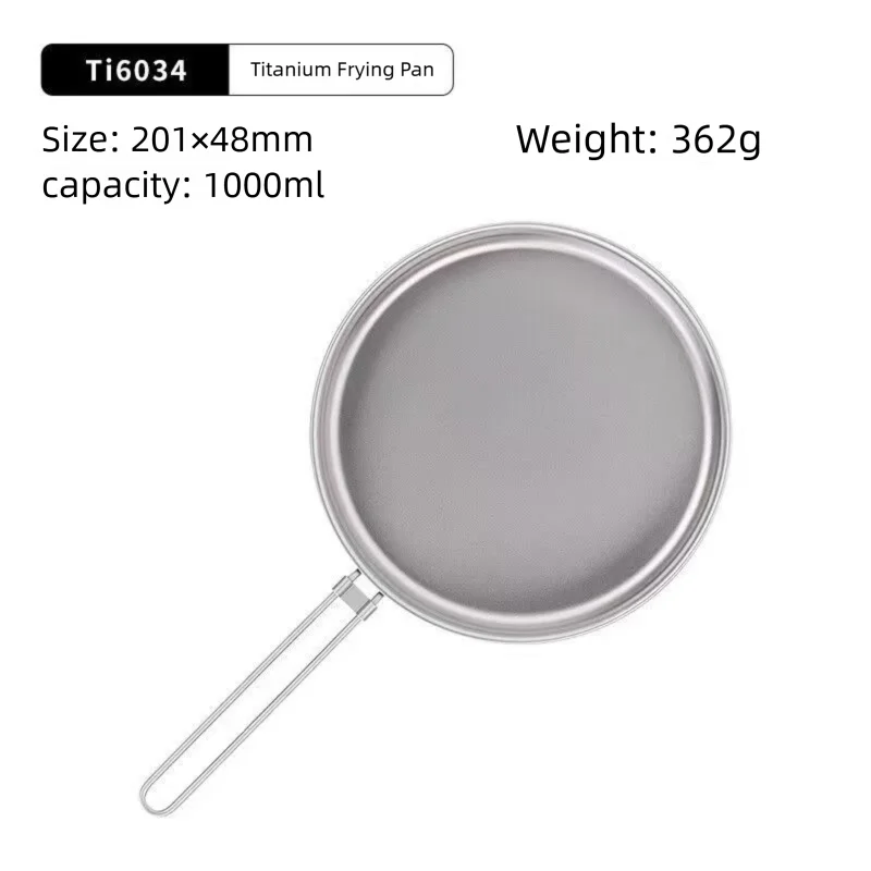 Keith 1000ml Titanium Fry Pan No Coating Folding Handle & Storage Bag  Portable Cookware for Hiking  Backpacking Camping