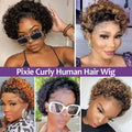 Highlight Curly Pixie Cut Wig 13x4 Lace Frontal Human Hair Wigs P4/27 Lace Frontal Short Pixie Bob Wig 100% Human Hair For Women