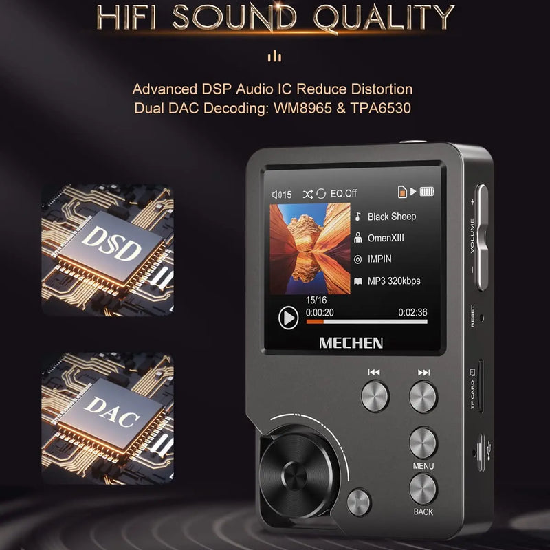 MP3 Player, Lossless DSD High Definition Portable Hi-Fi Digital Audio Music Player with 64GB Memory Card, Supports Up to 256GB