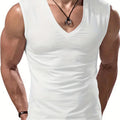 Men's V-neck Sleeveless Vest For Slimming And Muscle Building, Daily Wear, Simple Fashion, And A Strong Sense Of Power Top