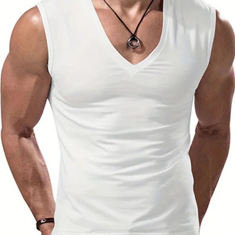 Men's V-neck Sleeveless Vest For Slimming And Muscle Building, Daily Wear, Simple Fashion, And A Strong Sense Of Power Top