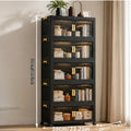 2/3/4/5-tier modular foldable stackable storage cabinets, no-assembly foldable storage boxes with vertical transparent double doors and gold handles, 360° swivel casters, perfect for office, living room, studio, classroom, g