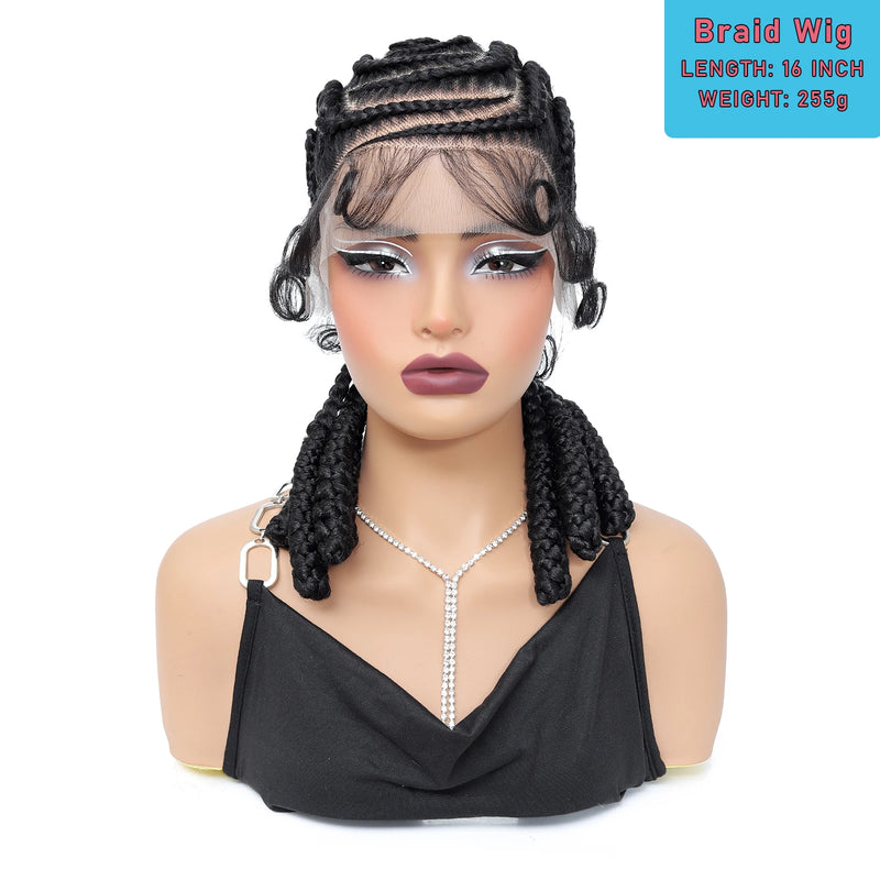 16Inch Synthetic 100% Hand-tied Full Lace Cornrow Braided Wigs Lace Braiding Wigs with Baby Hair for Black Women