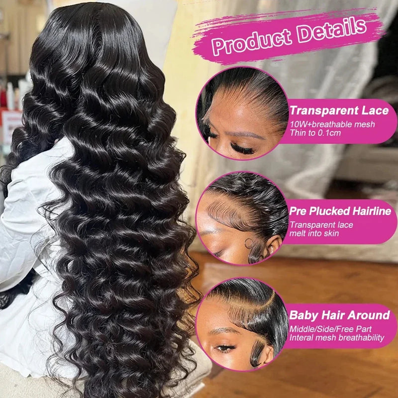 250% Density Loose Curly Deep Wave Lace Frontal Wigs Brazilian Virgin Human Hair Transparent HD 13x4 13x6 Lace Front Wigs