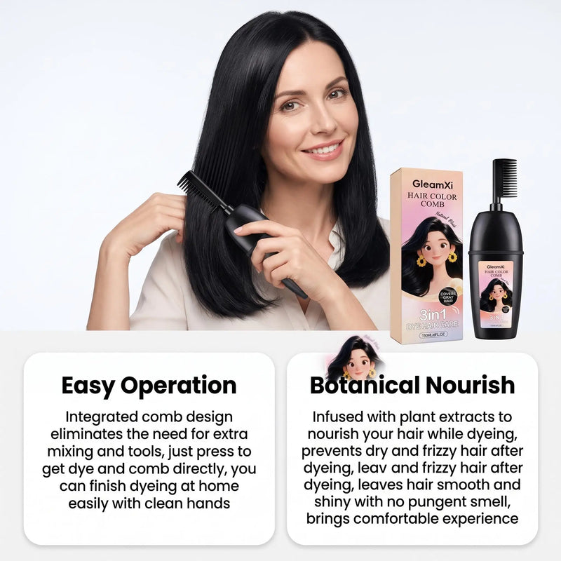 Herbal Hair Dye Comb 3-in-1 Quick Natural Plant Extract Deep Nourish Repair Roots Boost Vitality Long Lasting Mild Formula Gray Coverage Natural Hair Color Comb