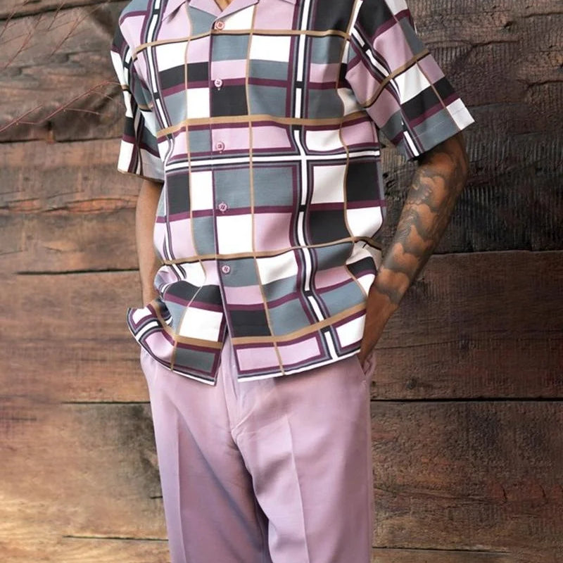 Summer New Printed Men's Top + Trousers Casual Suit Shirt Pants 2 - Piece Fashion Harajuku Retro Party - View 12 | SAMAG