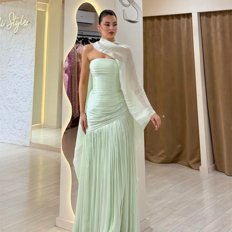 Sansa Customized Light Sage Green Tube Top Pleated Formal | SAMAG