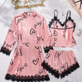 Women'S Letter Print V-Neck Sexy Lace Trim Elegant Satin | SAMAG