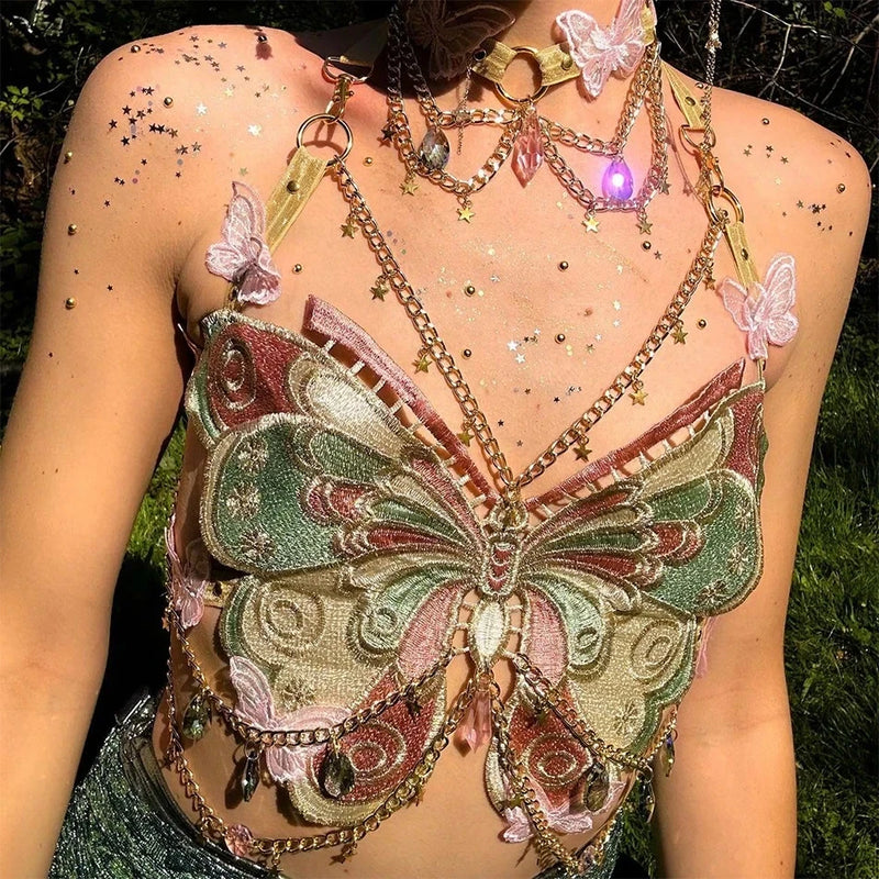 Women's Butterfly Embroidered Top Crystal Chain - View 2 | SAMAG
