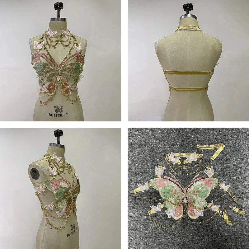 Women's Butterfly Embroidered Top Crystal Chain - View 5 | SAMAG