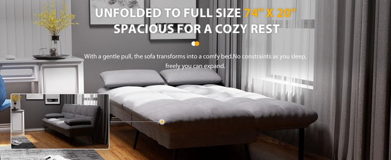 COMHOMA Fabric Sofa Bed 3 Seater Upgraded Frame 5-Gear Back Angle Adjustable Futon Sofa for Living Room