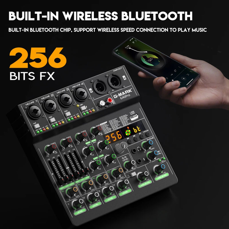 Audio Mixer G-MARK G40PRO 4-Channel Mixing Console With RCA Input And XLR Connectivity