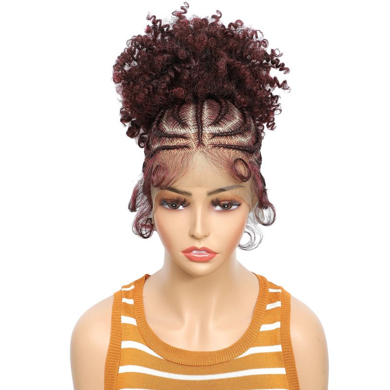 Synthetic Braided Wig with Buns Full Lace Cornrow Braids Wig for Black Women Frontal Braiding Wigs with Ponytail 10 inches