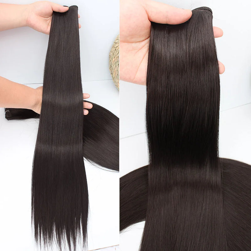 Natural Bio Synthetic Heat Resistant Hair Extensions Sew In Straight Hair Weave Bundle 26" 200g Synthetic Cosplay Ponytail Fiber
