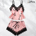 Women'S Letter Print V-Neck Sexy Lace Trim Elegant Satin | SAMAG