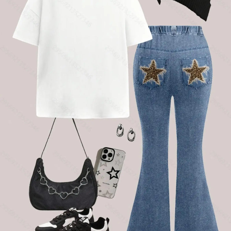 Girls' Two - Piece Casual Set: Short - Sleeve Crewneck - View 2 | SAMAG