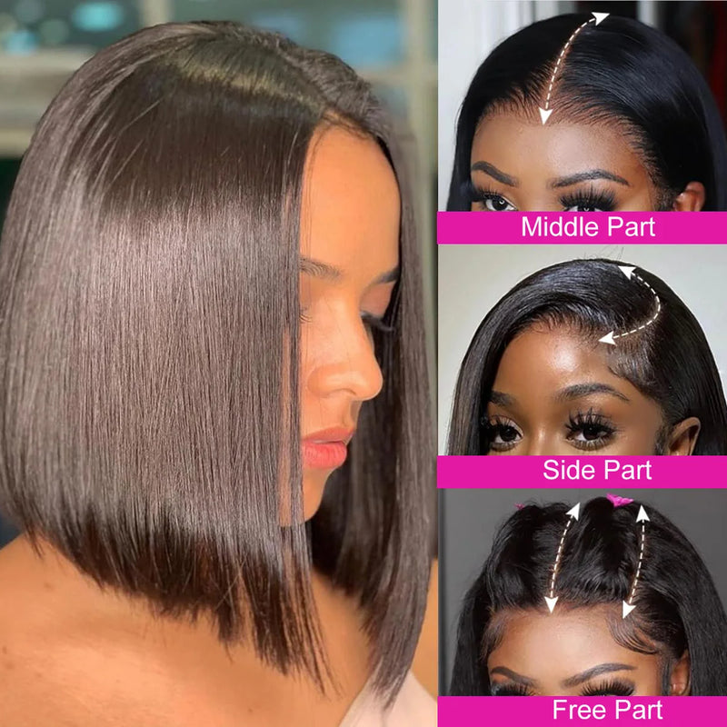 Straight Short Bob Wig Human Hair 13x4 Transparent Lace Front Wigs 230 Density Natural Black Bone Straight Short Human Hair Wigs
