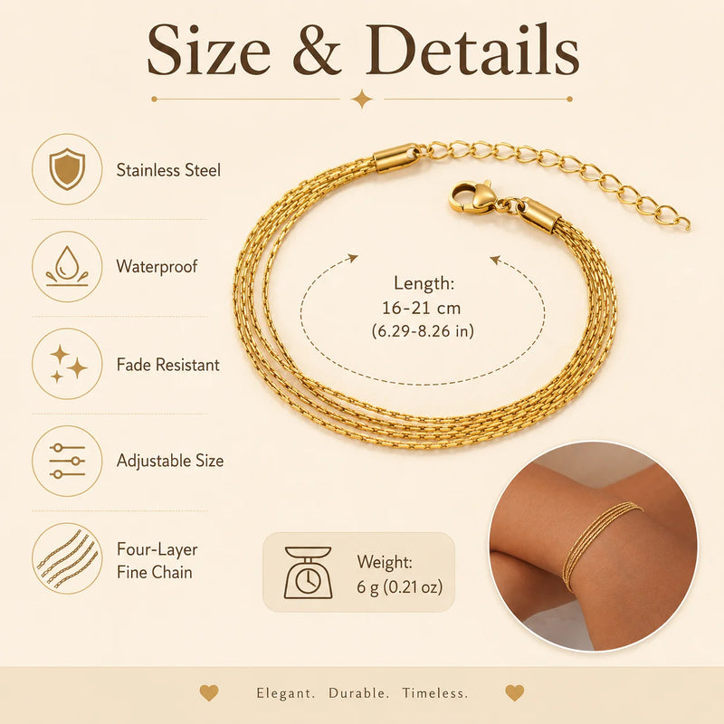 Stainless Steel Bracelet Thin Link Multilayer Chain for Women Lightweight Adjustable Jewelry Daily Wear - Visuel 3 | SAMAG