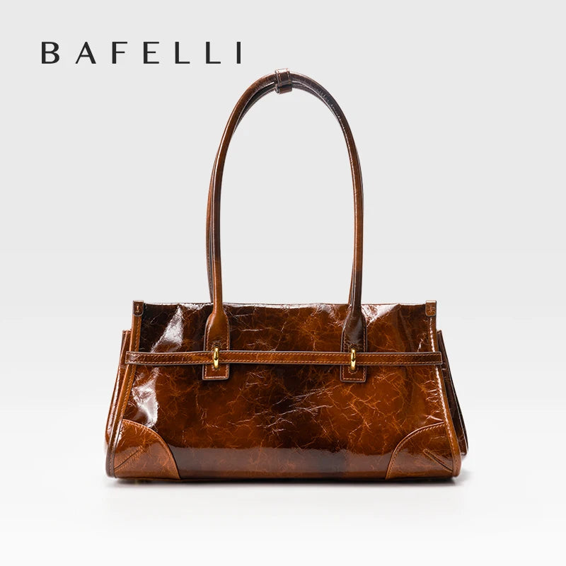 Genuine Leather Boston Handbag Women's 2026 New Oil Wax Leather Bague tte Bag Shoulder Crossbody Vintage Large Capacity