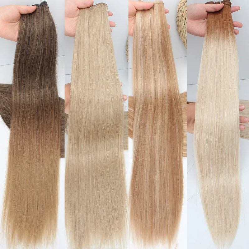 Natural Bio Synthetic Heat Resistant Hair Extensions Sew In Straight Hair Weave Bundle 26" 200g Synthetic Cosplay Ponytail Fiber