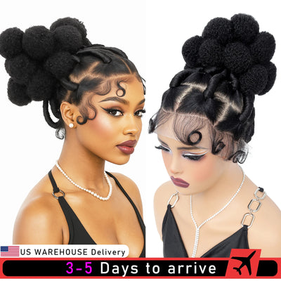 Synthetic Braided Wigs Hand-tied Full Lace Braided Wig with Baby Hair Afro Short Wigs Knotless Box Braids Wigs for Black Women