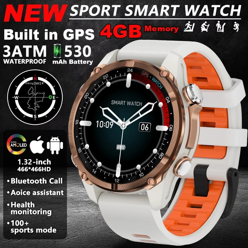 HD350 Pro Men Smart Watch AMOLDE GPS Track Offline Map 4GB Memory Recorder Flashlight Outdoor Sport Barometer Altitude Compass