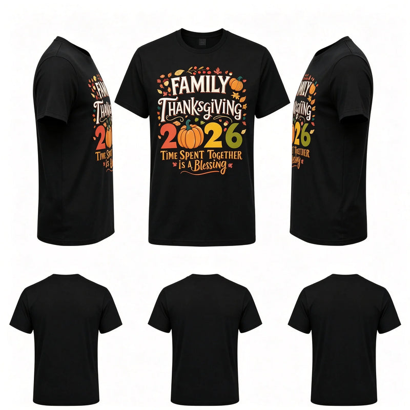 Family Thanksgiving T - Shirt, Time Spent Together Is A Blessing Matching Tee, Pumpkin Fall Autumn Reunion - View 2 | SAMAG