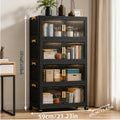 2/3/4/5-tier modular foldable stackable storage cabinets, no-assembly foldable storage boxes with vertical transparent double doors and gold handles, 360° swivel casters, perfect for office, living room, studio, classroom, g