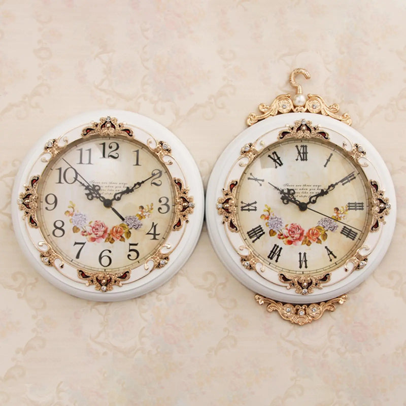 Double Sided Wall Clock Decorative Easy to Read Round Quiet European Style Hanging Clock for Home Office Villa Kitchen Bar Porch